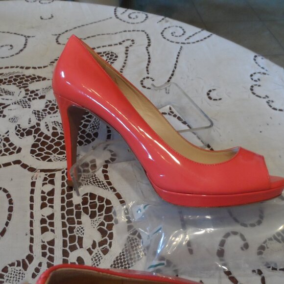 New Prada Hot Pink Calf Patent Leather Peep Toe Heeled Pumps Size 38.5B - Picture 9 of 16